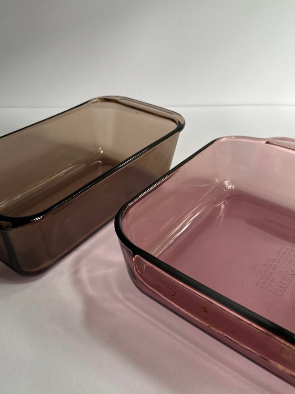 Vintage Pyrex Pink & Brown Glass Baking Dish Set | 2 Piece USA